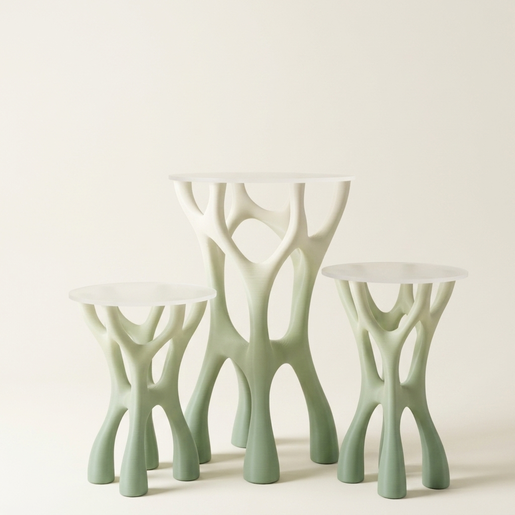 Colecția Mangrove — trei risere sculpturale 3D printate, formă organică de rădăcină